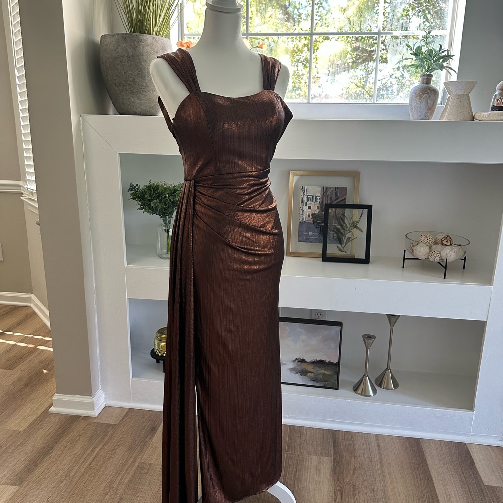 Brown Metallic Evening Dress